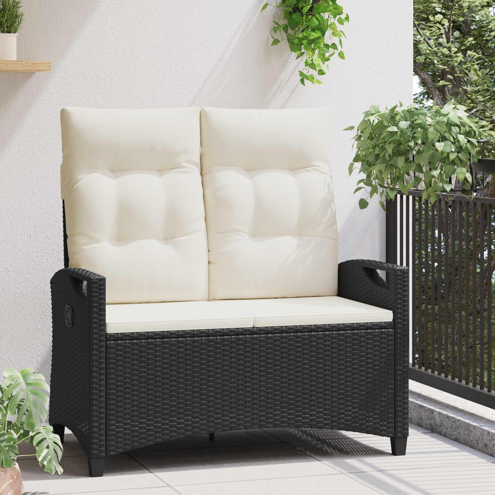 Fengshui Banco de jardín con cojín, color negro y crema, 105 x 60 x 112 cm
