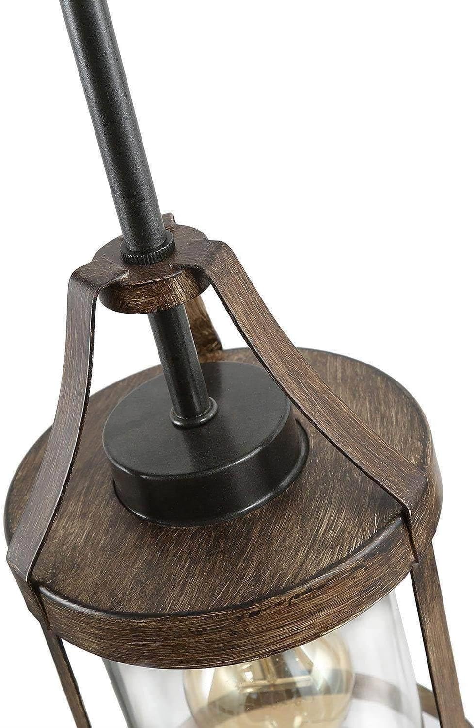 LOG BARN Pendant Lights Kitchen Island, Farmhouse Mini Kitchen Pendant Lighting Over Island with Clear Glass Shade, Rustic Faux Wood Pendant Light Fixtures for Dining Room, Hallway