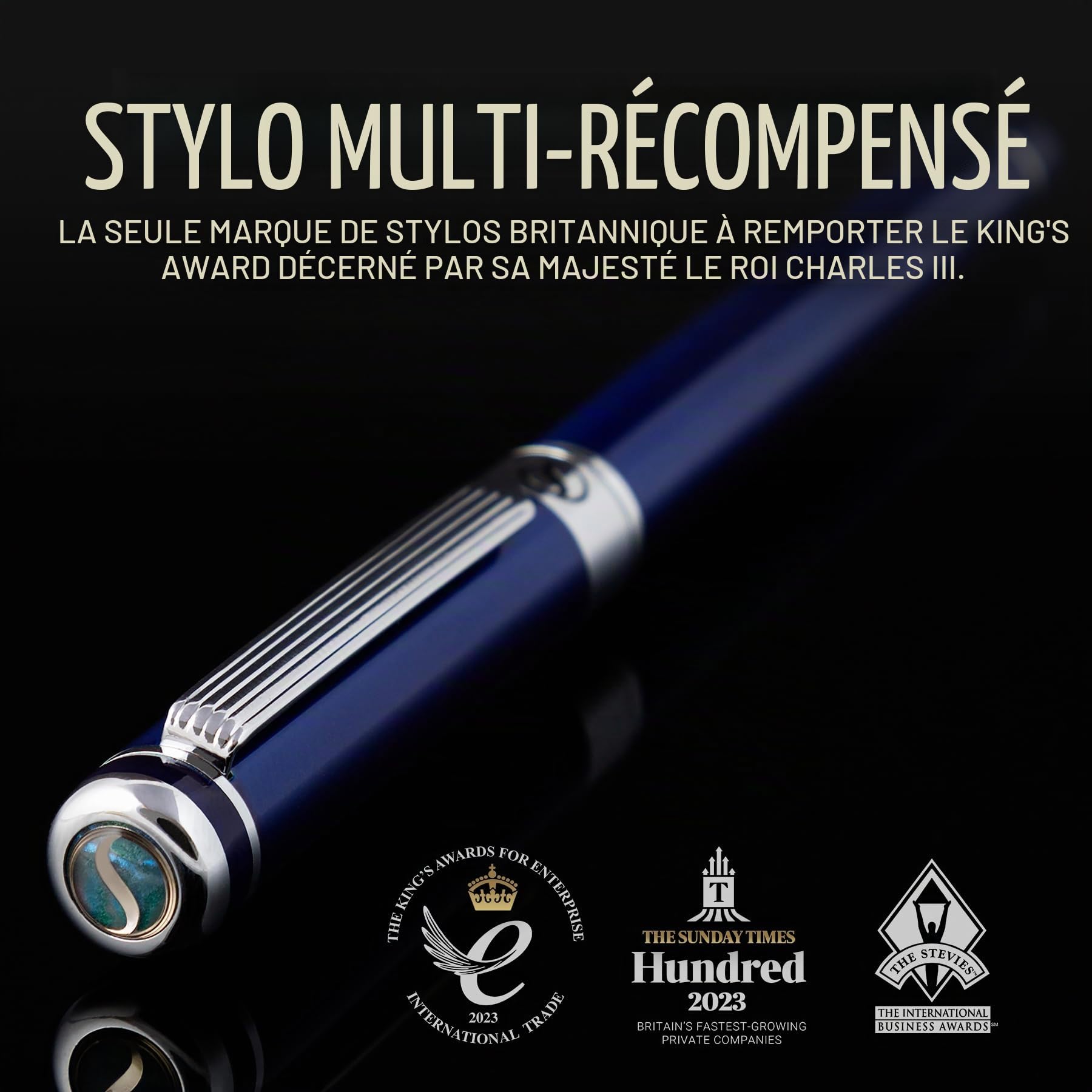Scriveiner Stylo Plume Midnight Blue – Superbe Stylo avec Finition chromée, Plume Schmidt (Moyenne), Coffret Idéal pour Homme et Femme, Professionnel, Directeur, Bureau, Beau Stylo