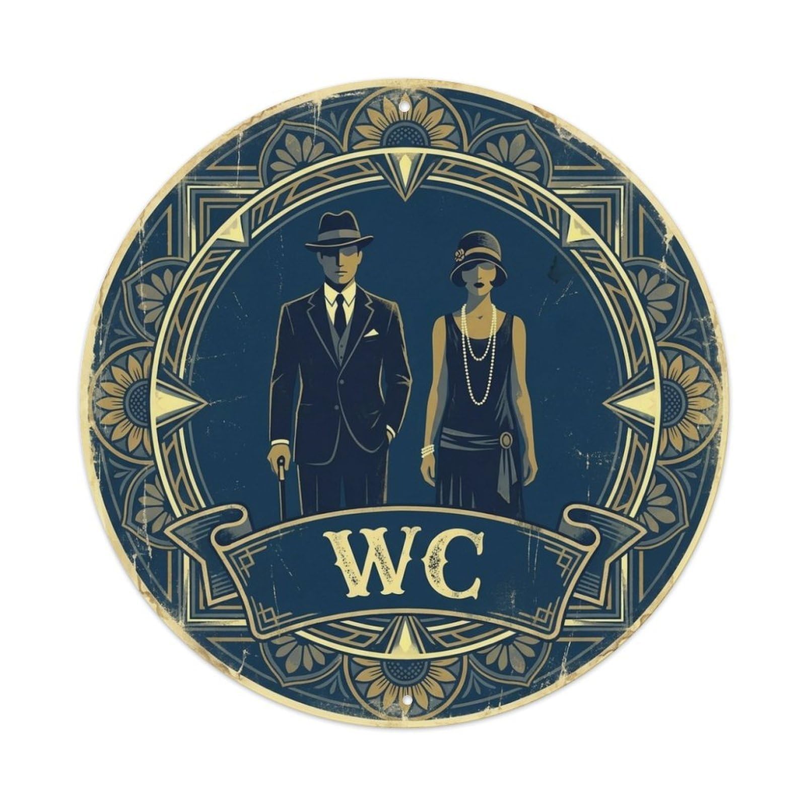WC Art Deco Restroom Sign Ladies Gents Metal Tin Sign