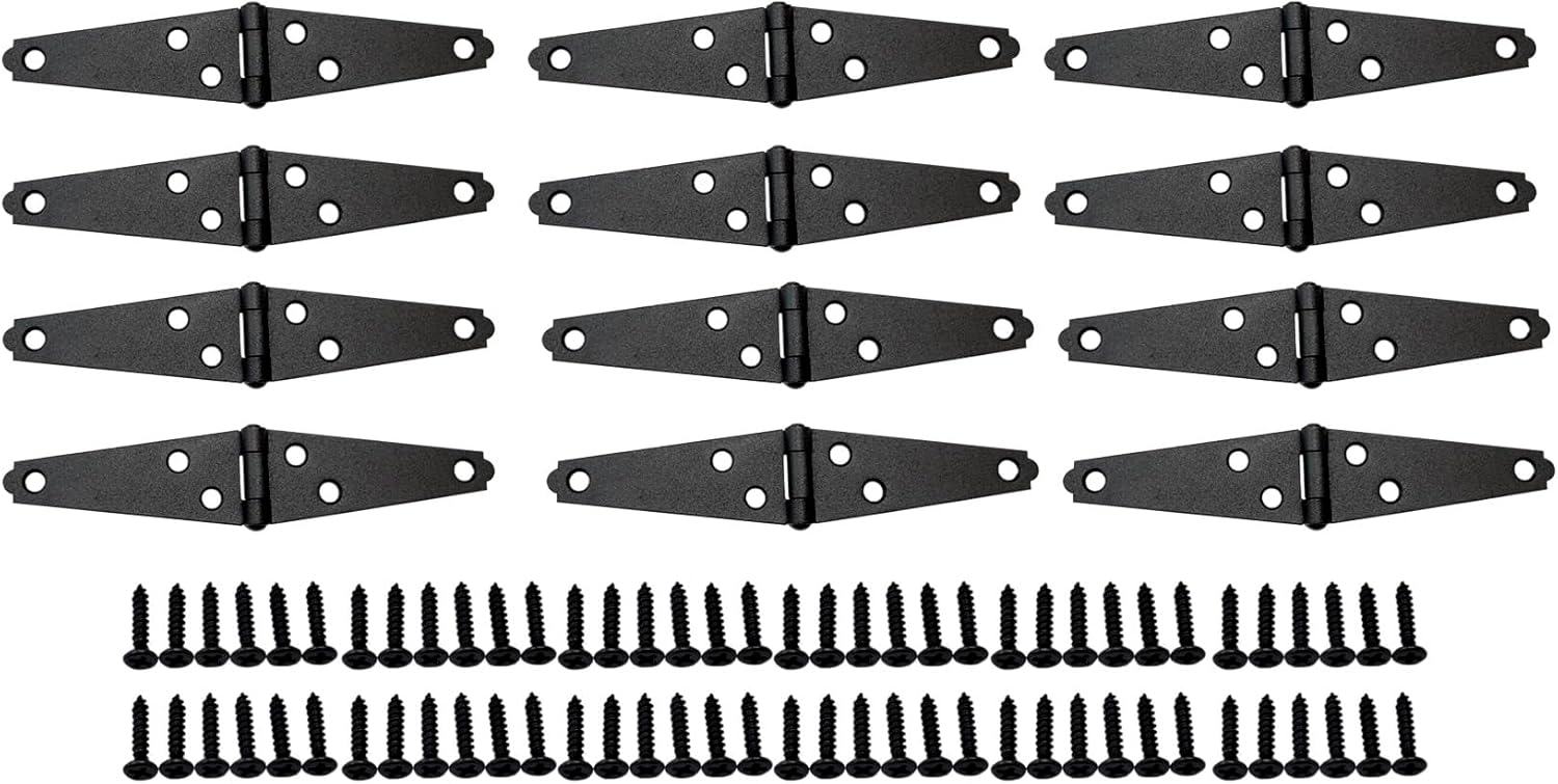 QCAA Light Strap Hinge, Steel, 2-Layered Powder Coated, 4", Elegant Frosted Matte Black, 12 Pack, Made in Taiwan