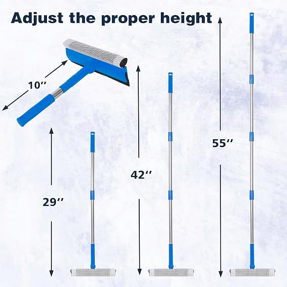 2 in 1 Window Squeegee with 55&10 Steel Handle for Gas Station,Home,Car