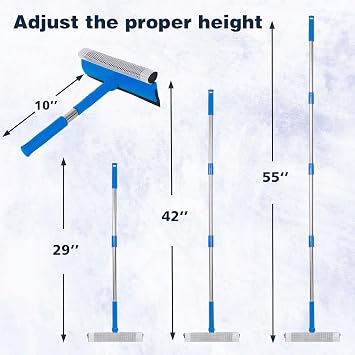 2 in 1 Window Squeegee with 55&10 Steel Handle for Gas Station,Home,Car