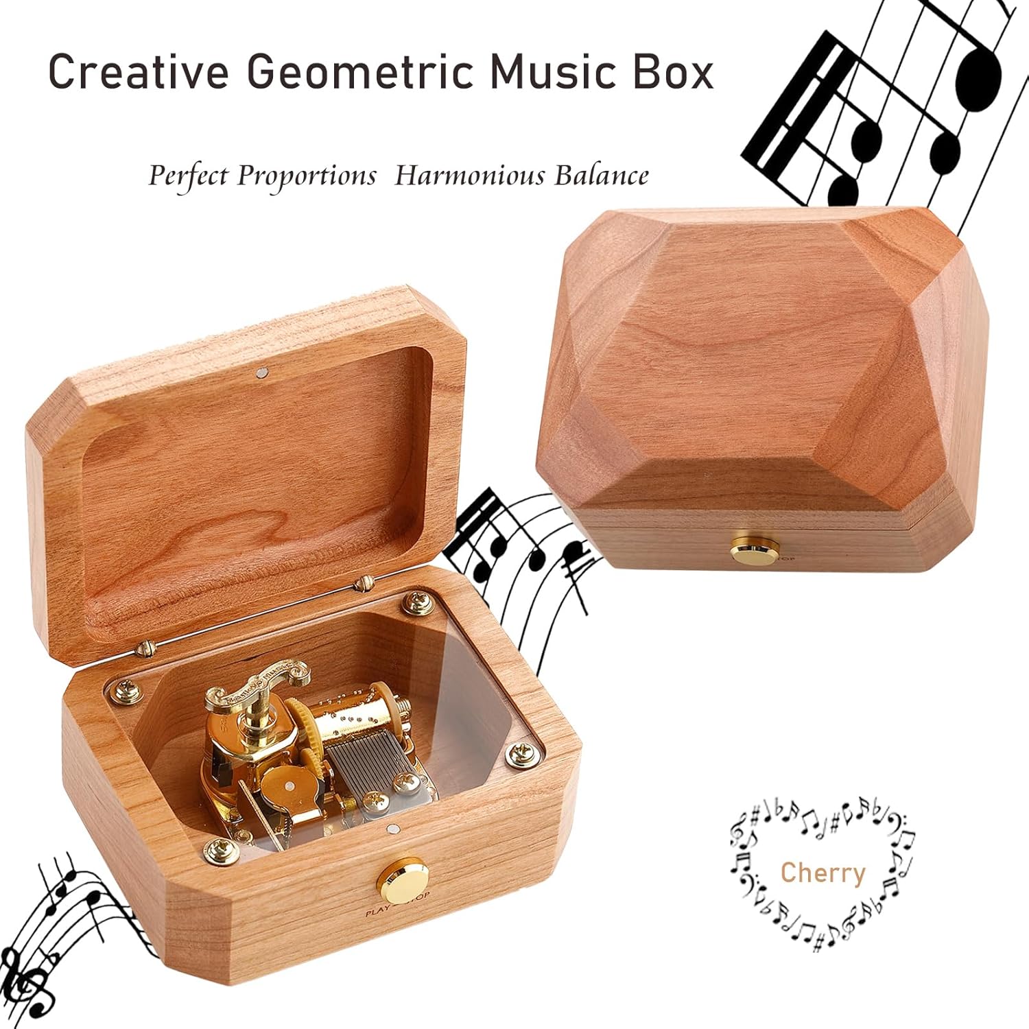 Natural Cherry Wood Handcrafted Irregular Music Box Singing Artistic Decoration Best Gift Choice for Birthday Housewarming Thanksgiving Christmas;Tune: You are My Sunshine