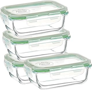 Amazon Brand - Solimo Borosilicate Glass Rectangle Container with Air-Vent Lid for Kitchen/Tiffin (420ml Each) | Airtight Price In India