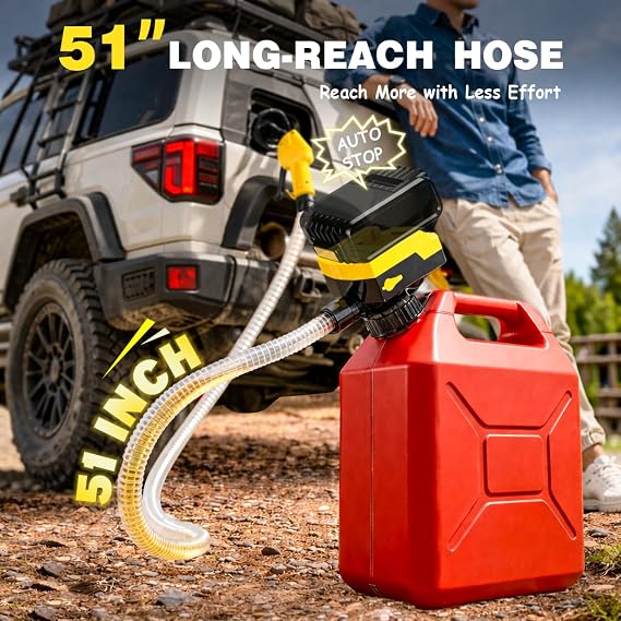 Keimi 5 GPM Cordless Fuel Transfer Pump with Auto-Stop & Hand Trigger Nozzle, Compatible with DeWalt 20V & Milwaukee 18V Batteries, Gas Can Pump for Gasoline/Diesel, 51 Hose & 4 Adapters (Bare Tool)