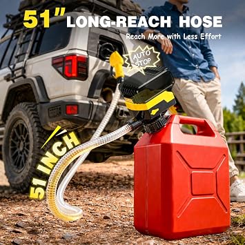 Keimi 5 GPM Cordless Fuel Transfer Pump with Auto-Stop & Hand Trigger Nozzle, Compatible with DeWalt 20V & Milwaukee 18V Batteries, Gas Can Pump for Gasoline/Diesel, 51 Hose & 4 Adapters (Bare Tool)