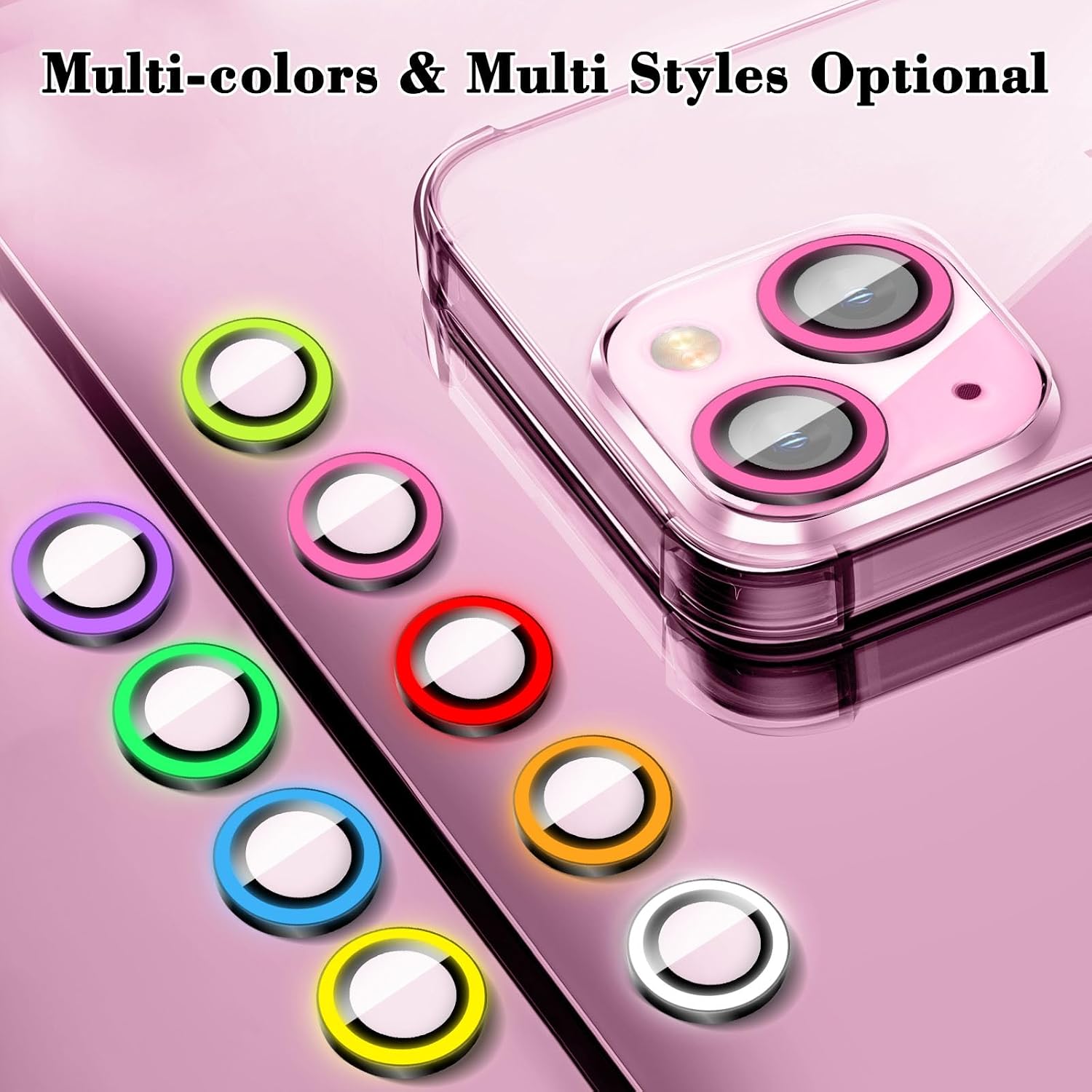 Kucheed Luminous Camera Lens Protector Compatible for iPhone 16e, Bling Noctilucent Tempered Glass Camera Cover Film Stickers, Glow in the Dark Automatic Alignment Alloy Rings image 2