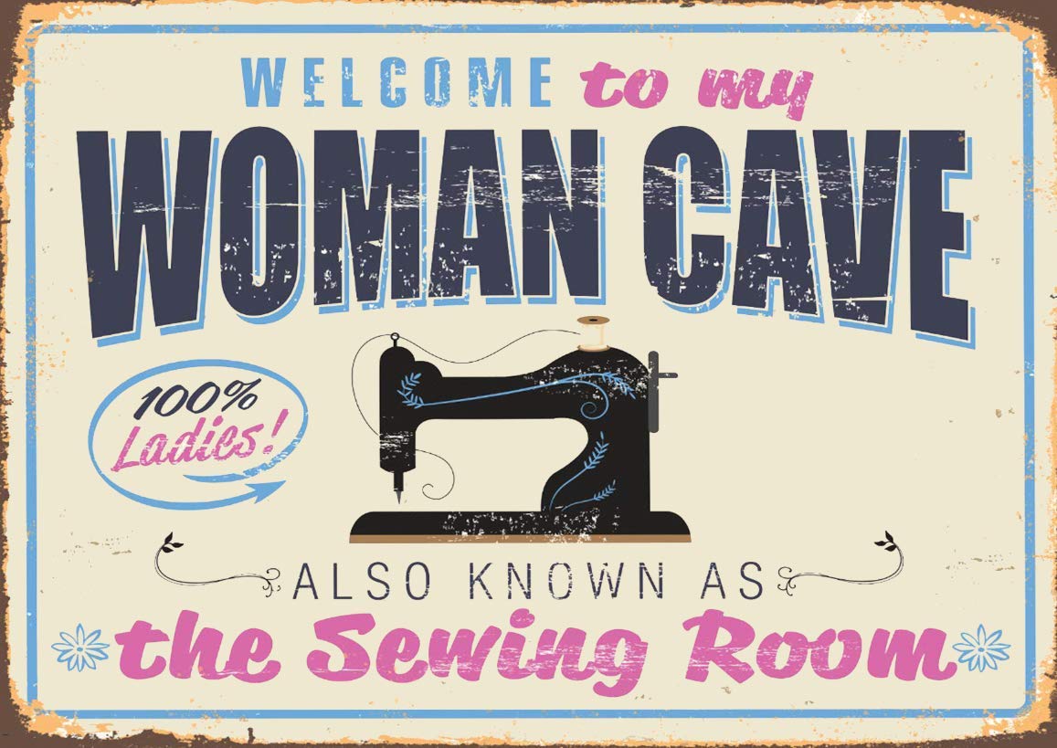 BDTS Woman Cave Sewing Cotton Thread Metal Sign Retro Plaque Vintage Room Party Props Plaque/Sign 8x12 inch