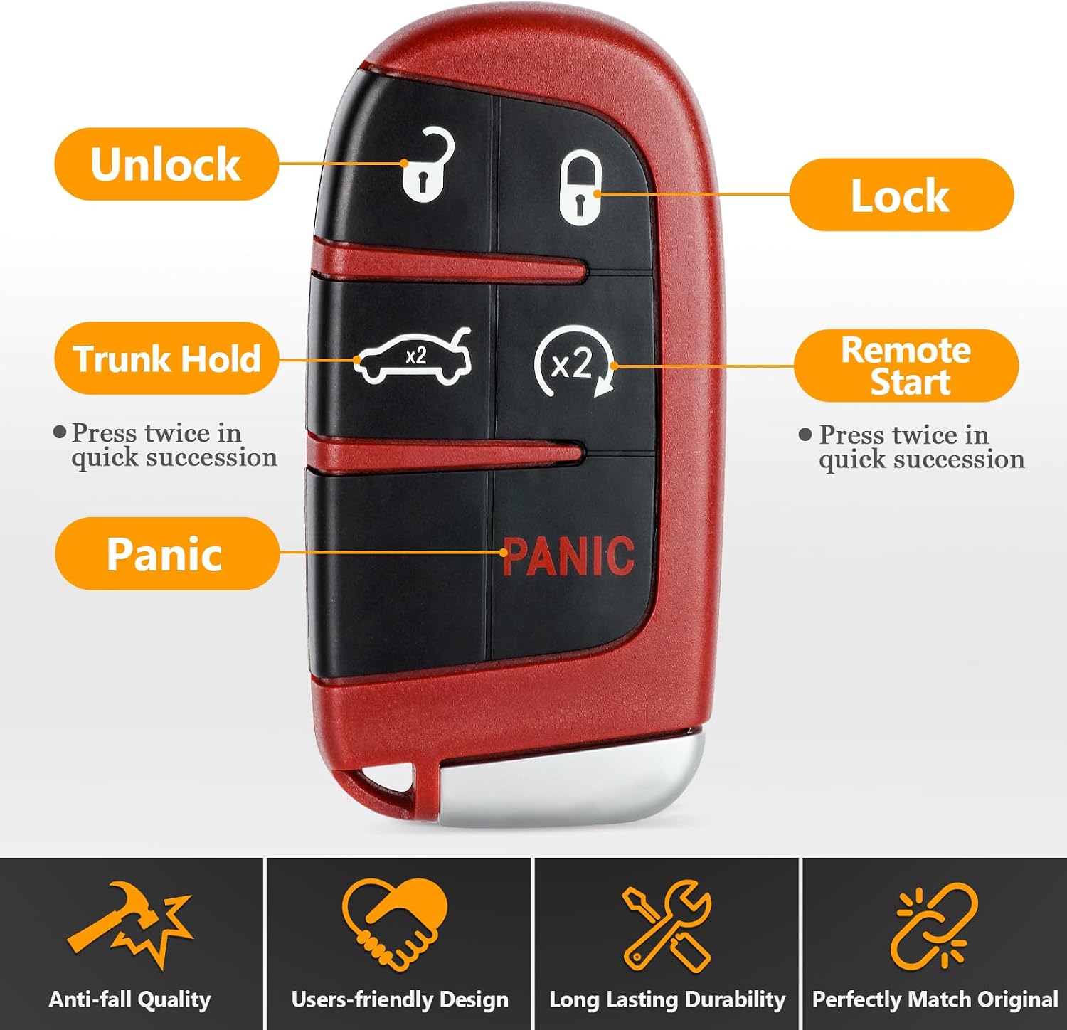 Yewong Proximity Smart Key Fob Replacement Fits for Chrysler 300 Dodge Charger 2011-2018 Challenger 2015-2018 Dart 2014-2016 FCC ID: M3N-40821302 5Buttons 433MHz ID46 Chip