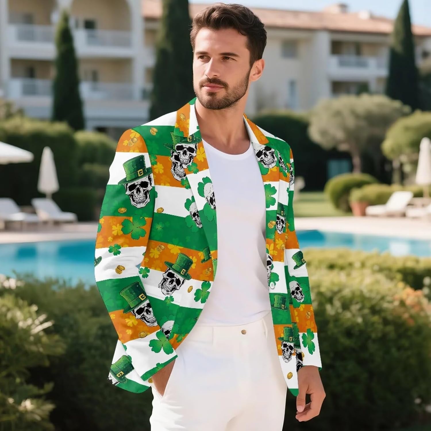 FUSURIRE Green Yellow Colover Stripes Blazer for Men Regular Fit Suit Jacket Sport Coats with Pocket One Button Formal Dress Jacket Size 5XL