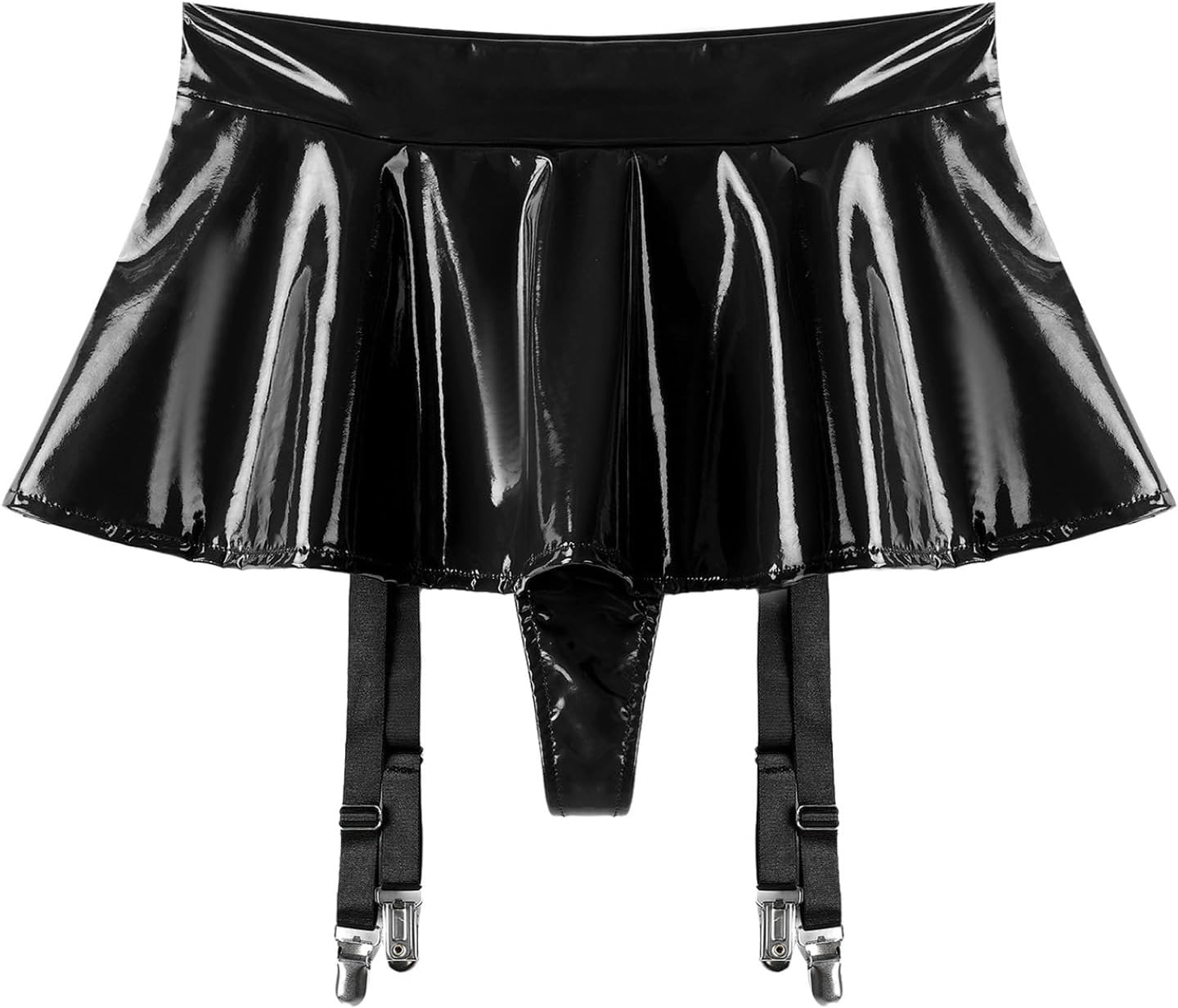 Womens Sexy Patent Leather Lingerie Set Wet Look Y-back Bra with Micro Skirts Clubwear