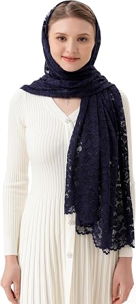 PAMOR Women Rectangular Chapel Veil Scarf Catholic Church Veils Mantilla Wrap Shawl Mass Head Covering