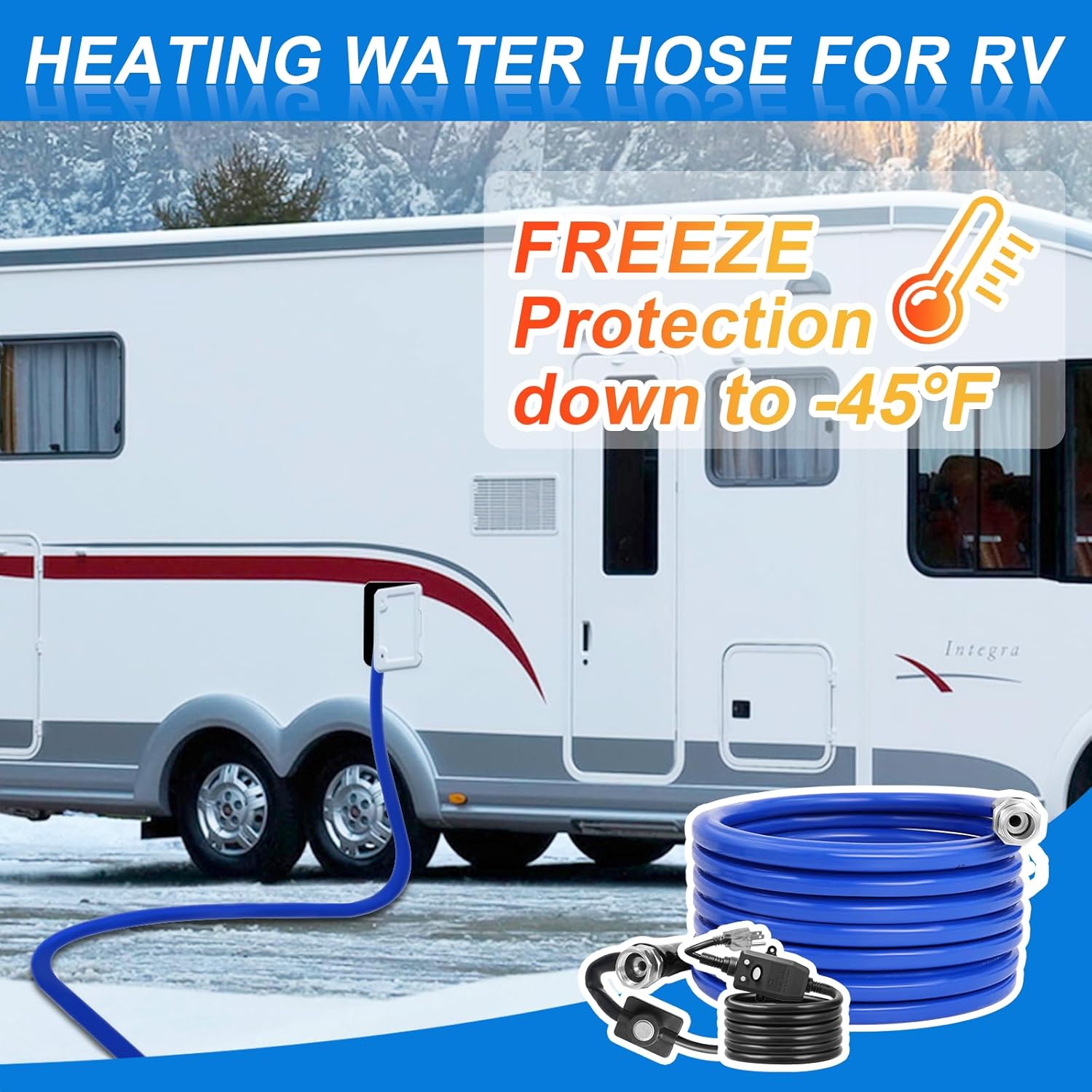 15FT Heated Water Hose for RV, -45°F Freeze-Proof Drinking Water Hose with Thermostat, 5/8" ID, BPA-Free Lead-Free, Flexible Winter Antifreeze Hose for RV, Camping, Garden