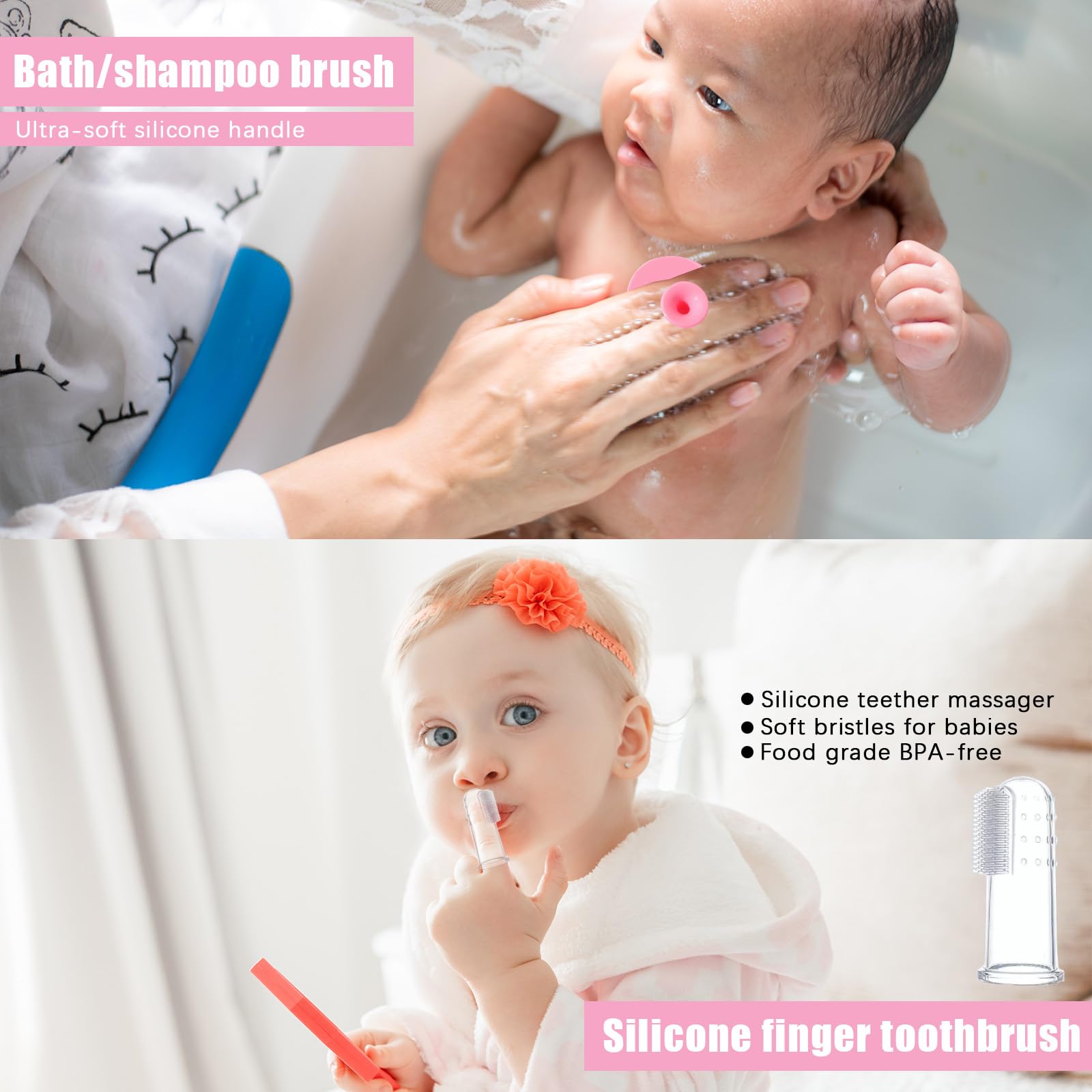 12Pcs Trousse de Soin Bebe Naissance, Trousse de Toilette Bebe, Sets et Trousses de Toilette, Ensemble Sécurité pour Bébé Sans BPA, Produits Puériculture our Les Voyages et Maison (Rose)