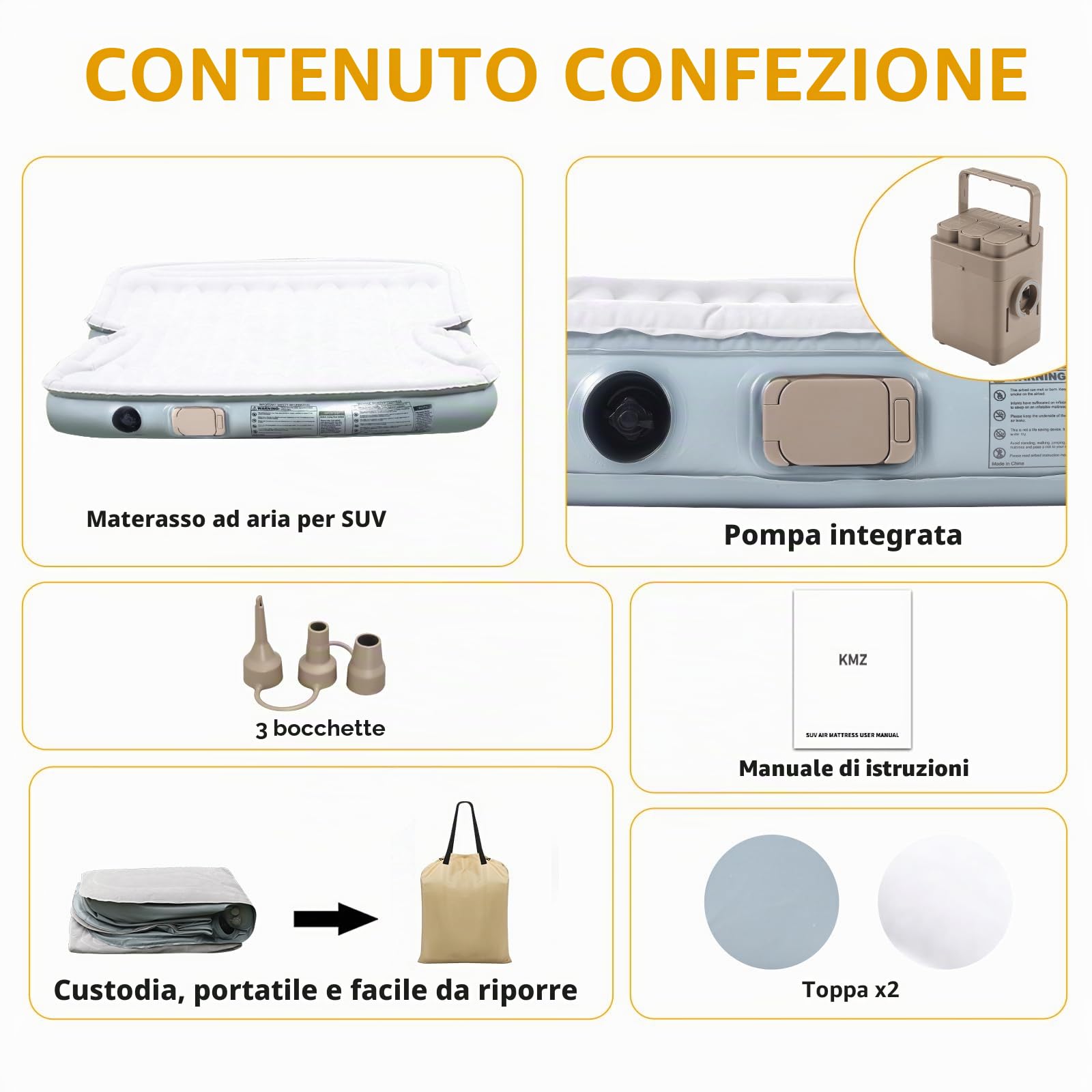 KMZ SUV Materassino Gonfiabile Thickened and Double Side Flocking Travel Mattress Camping Air Bed with Air Pump