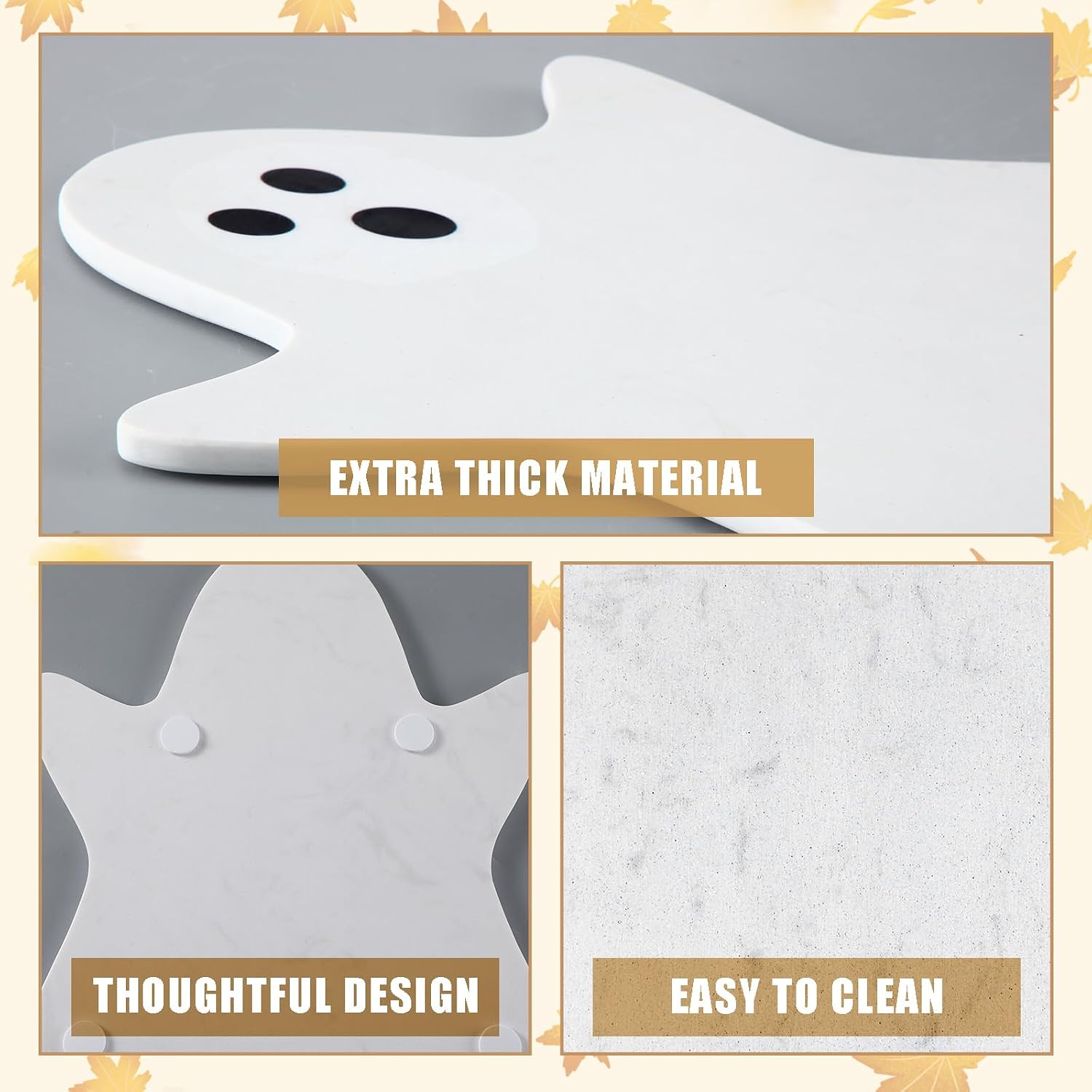 Reallnaive 5 Pcs Halloween Ghost Marble Cheese Board 4 Coasters Set
