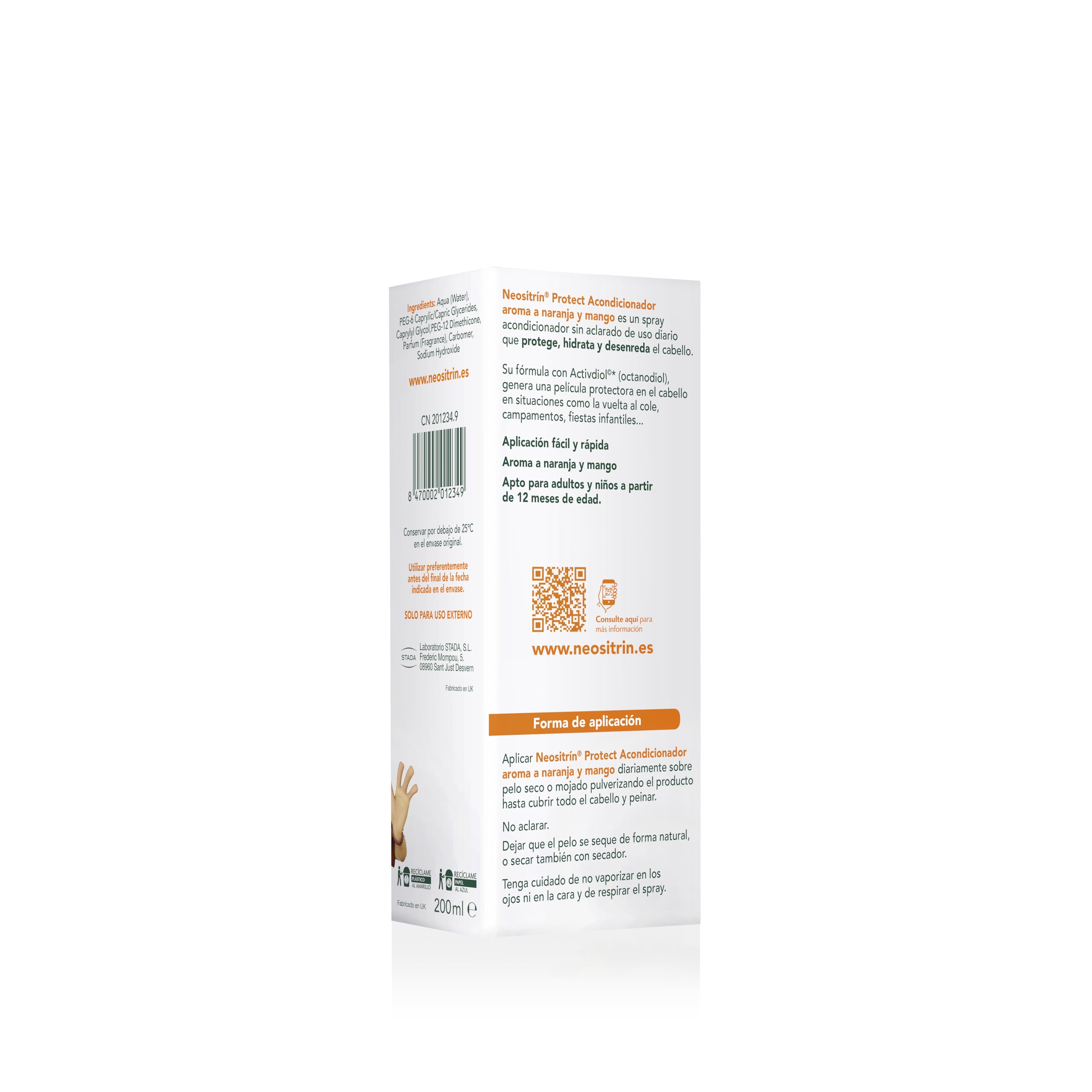 Neositrin, Protect Spray Acondicionador, Protección Diaria Contra Piojos, Desenreda sin Aclarado, Aroma Frutal, A partir de 1 Año, 200ml