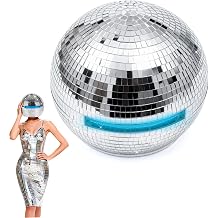 15.7 In Disco Ball Helmet, Silver Glitter Ball Hat, Sparkling Disco Party Decorations, Multicolored Reflective Mirror Glass Costume for Celebration Party Accessory Bar Nightclub DJ Cosplay