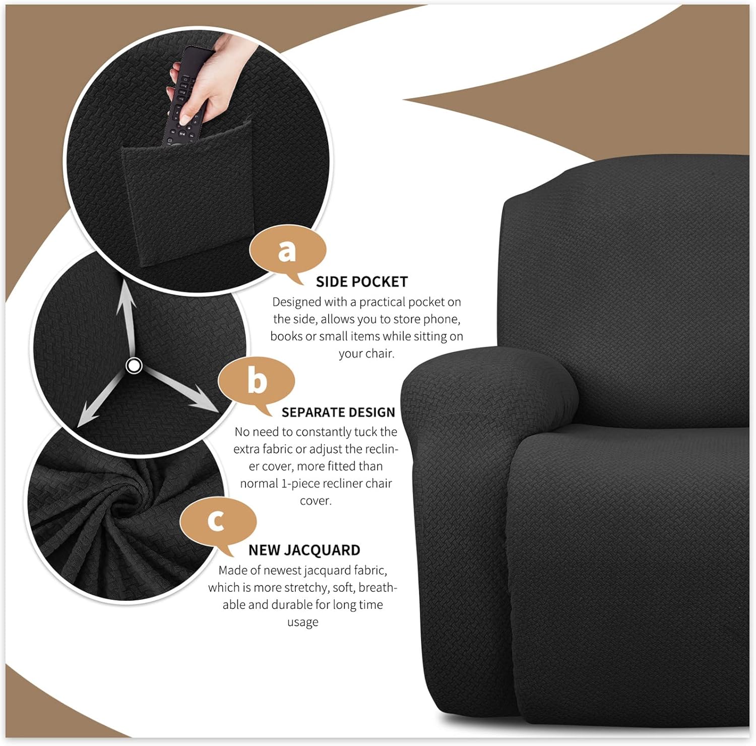 Recliner Sofa Slipcover Stretch - Furniture Protector Covers for 1 2 3 Seater Couch - Armchair Slipcover for Reclining Chairs