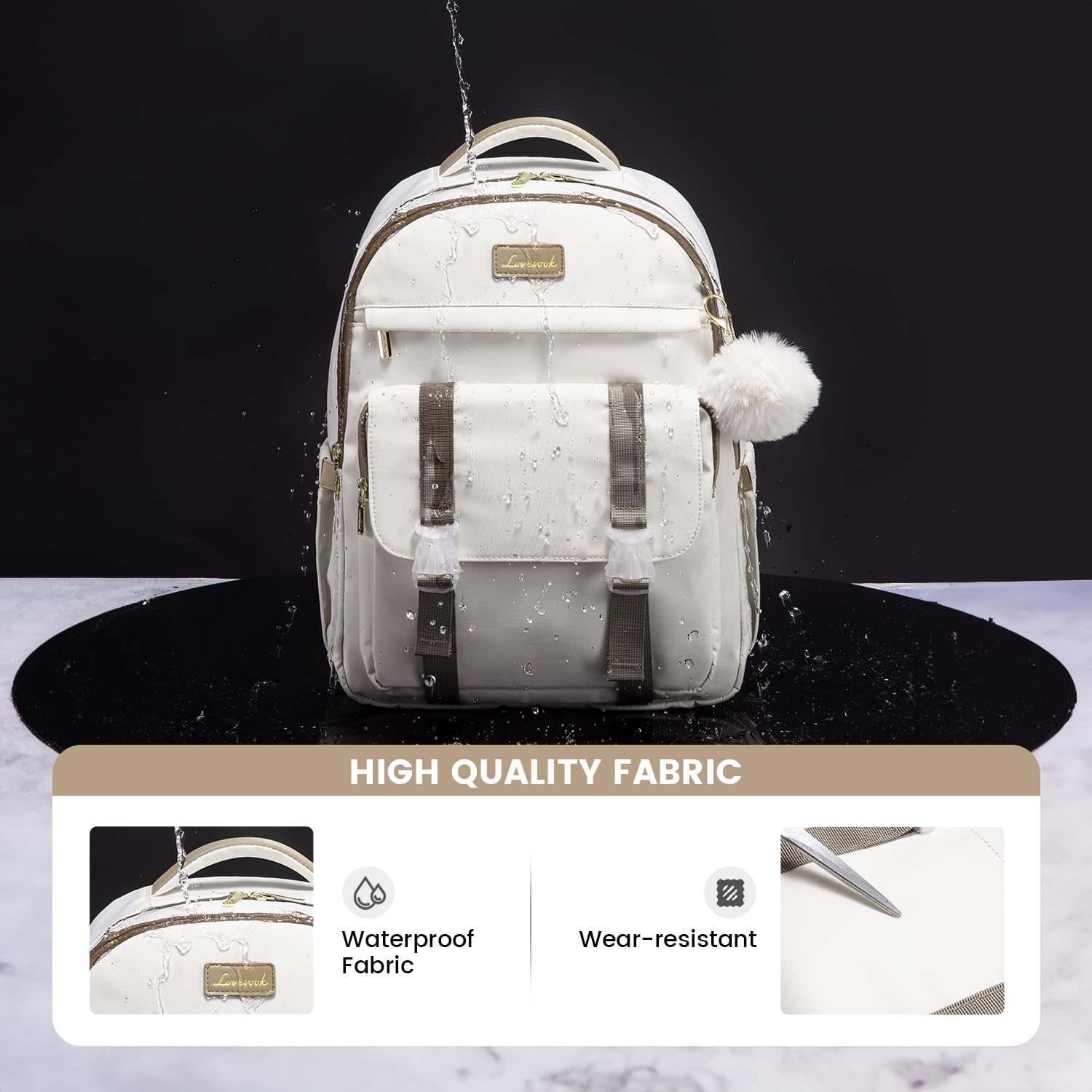 LOVEVOOK School Backpack for Teen Girls, Student Backpack Purse for 14-16 Teenage, Cute Kid Bookbag, Back to School Backpacks Fit 15.6 Inch Laptop, Large College Travel Bag, Beige-khaki - Image 5