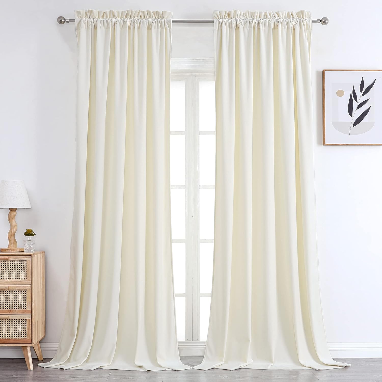 Benedeco Ivory White Velvet Curtains for Bedroom Window, Super Soft Luxury Drapes, Room Darkening Thermal Insulated Rod Pocket Curtain for Living Room, W52 by L84 inches, 2 Panels