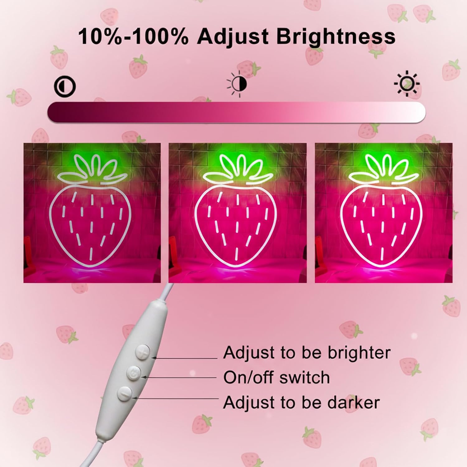 Strawberry Neon Sign, Strawberry Lamp Neon Signs for Wall Decor, LED Sign Strawberry Lamp for Bedroom Decor, Strawberry Night Light Fruit Party Decorations 13.8″×12″