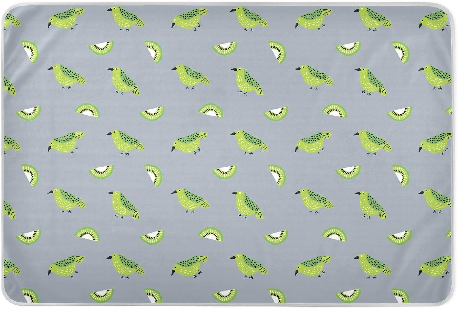 Oliver Jeffers Style Kiwi Jade Bird Design Green Gray Extra Large Resuable Toddler Mattress Pads Waterproof Washable Potty Training Mats Leakproof Quick Drying Cradle Mattress,52" L x 34" W