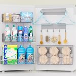 4 Pack étagères magnétiques pour laveuse, Organisateur de blanchisserie magnétique lourde avec crochets, plateau de machine à lavage pour réfrigérateur, paniers de rangement en métal, placard & Salle de lavage Organisation(Blanc)