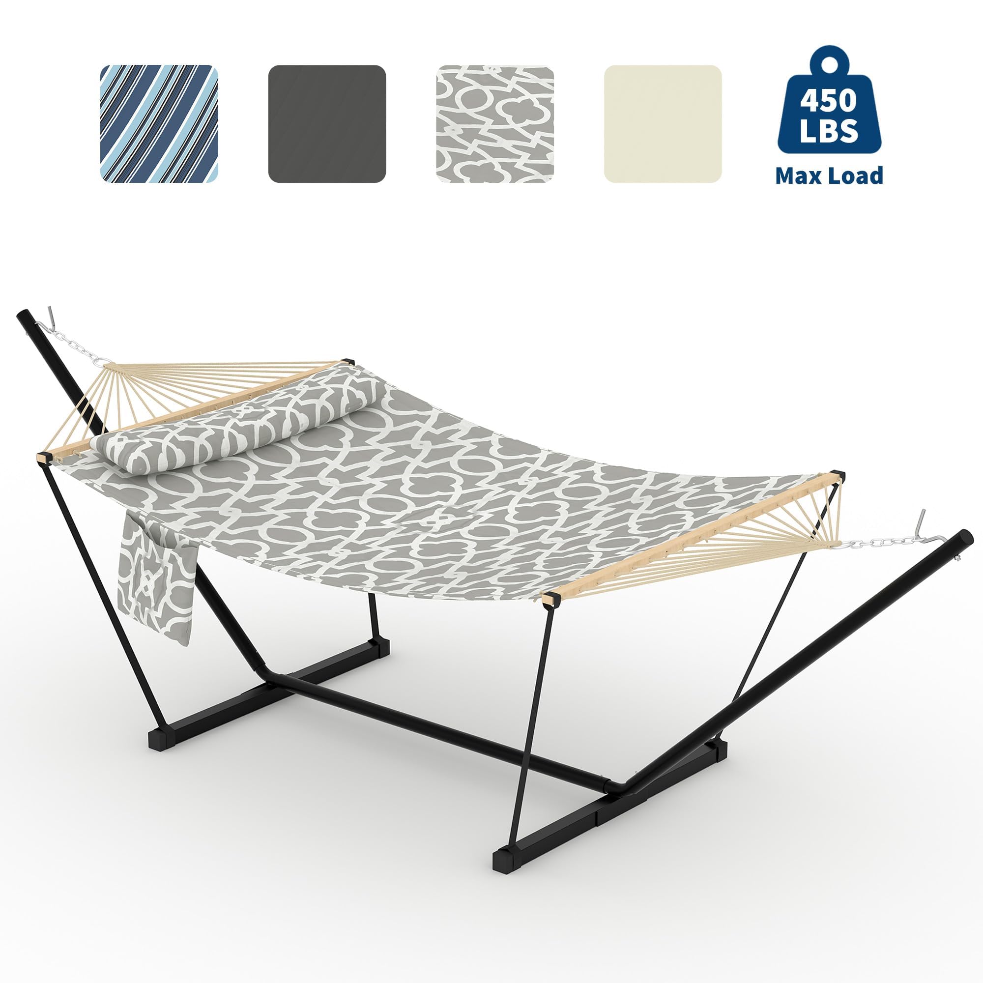 Amaca su piede 12FT, Amaca doppia esterna 2 persone, tela Hammock con cuscino, supporto amaca in metallo a T, per giardino terrazza campeggio