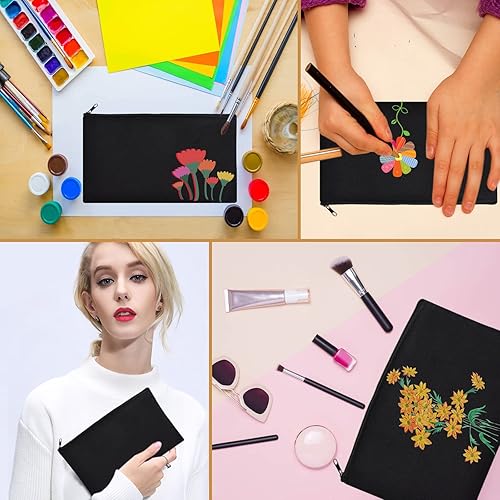 Vista 64 de ZeeDix Bolsa de lona, bolsa de cosméticos multiusos con cremallera, bolsa de lona con cremallera para manualidades, bolsas de maquillaje en blanco