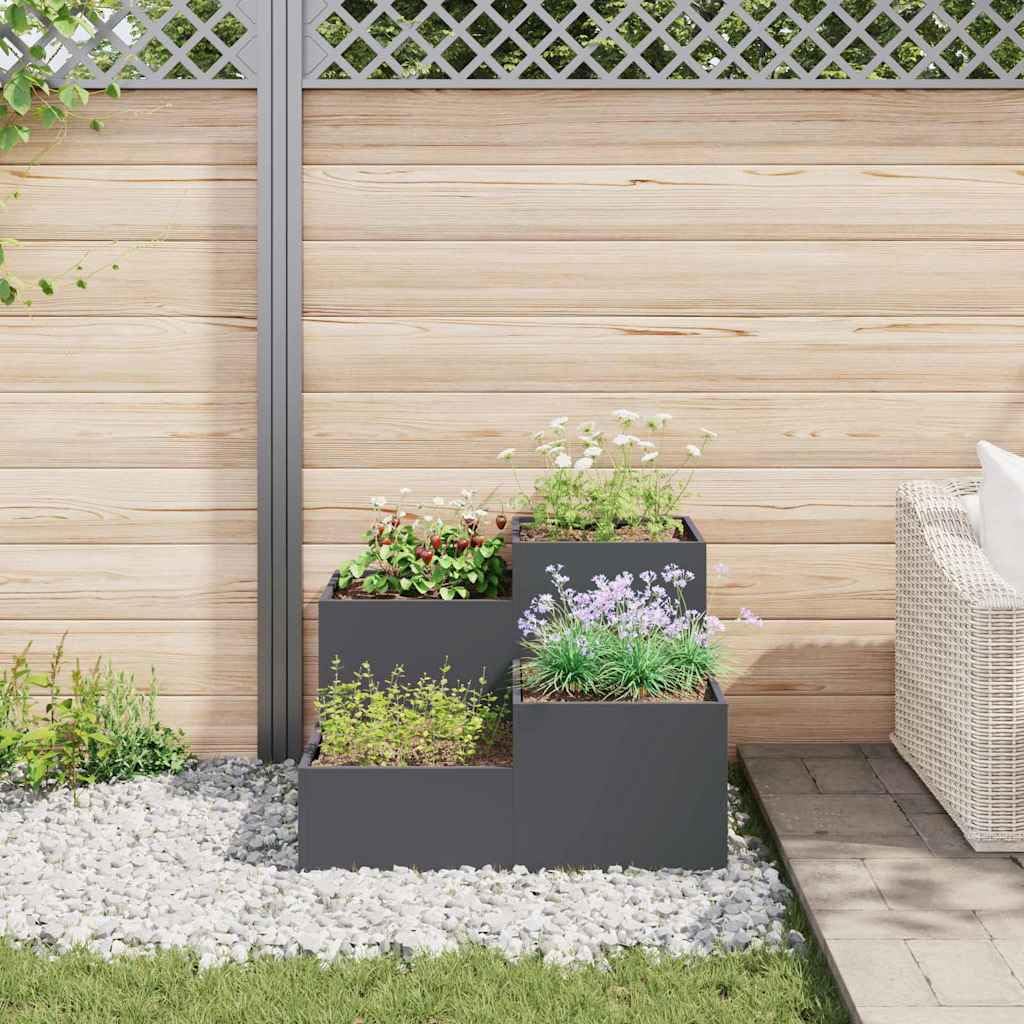 Macetero de jardín antracita de acero 80 x 80 x 60 cm, resistente a las heladas con almacenamiento de agua para hierbas, balcón, terraza, exterior, moderna jardinera