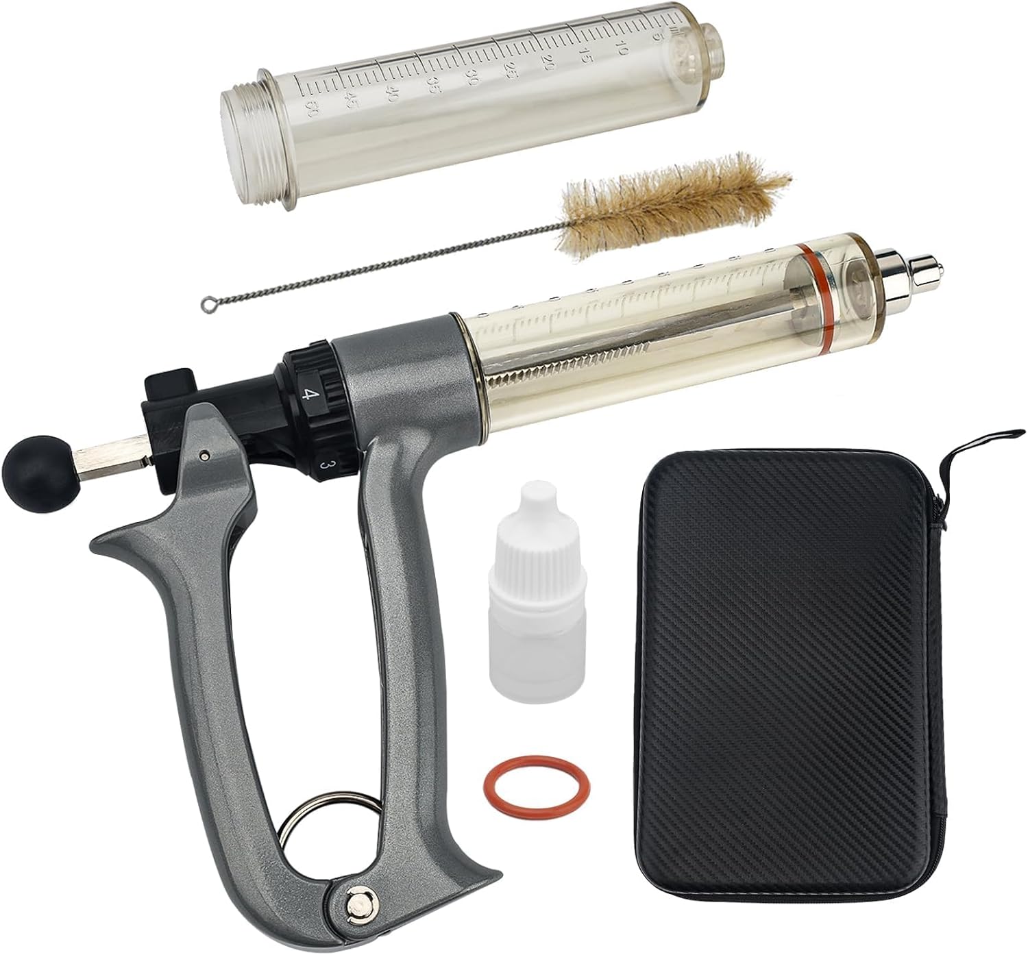 50ml Semi-Automatic Livestock Syringe Kit: Includes Spare Syringe, Luer Lock Adjustable Injector & Carrying Case for Cattle Cow Goat Sheep Pig Vaccination