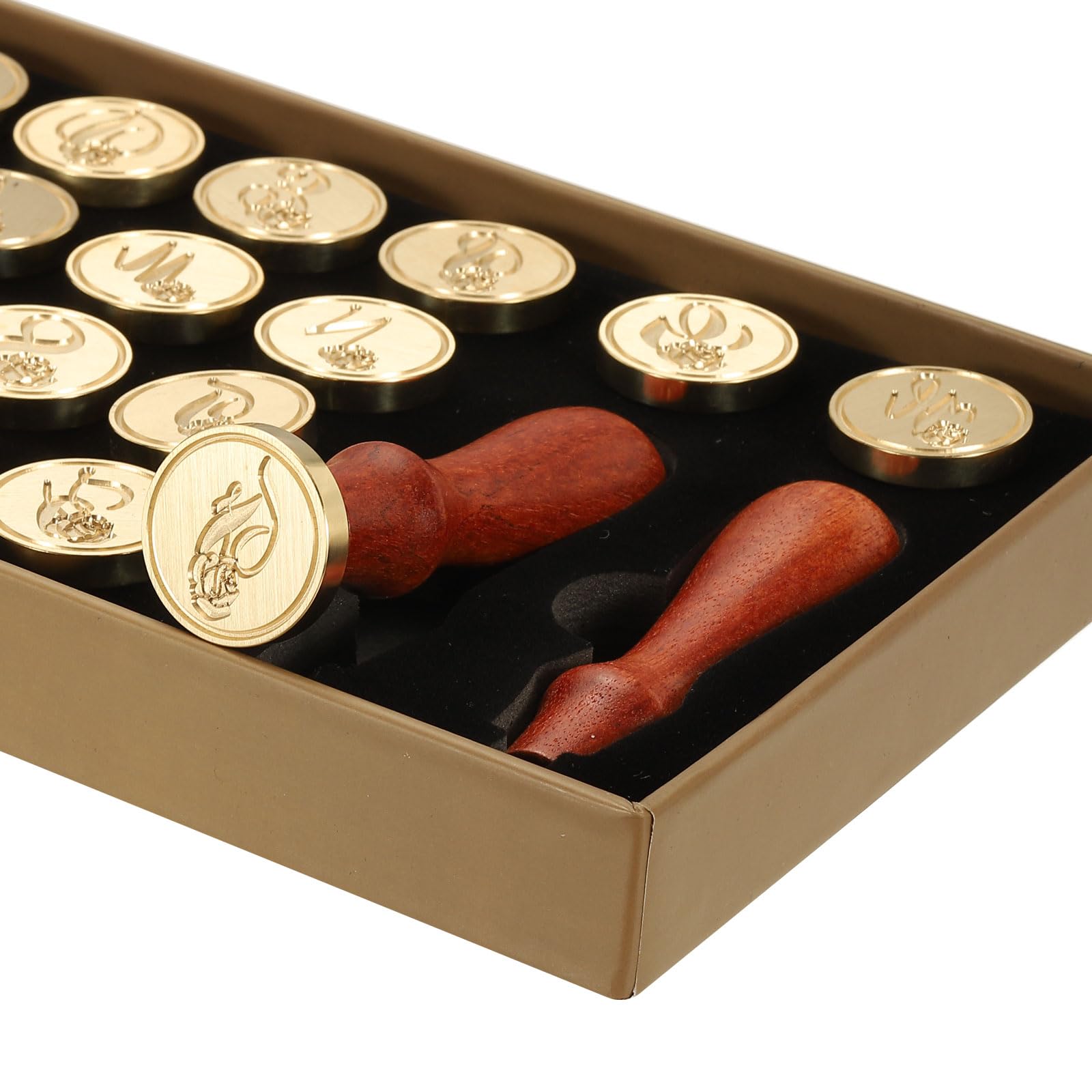 PATIKIL 26 Letters A-Z Alphabet Wax Seal Stamp Kit, Vintage Sealing Stamp with 2pcs Wooden Handles Gift Box for Wedding Invitation, Party, Gift Wrap, Envelope Card, Style 9 - Image 3