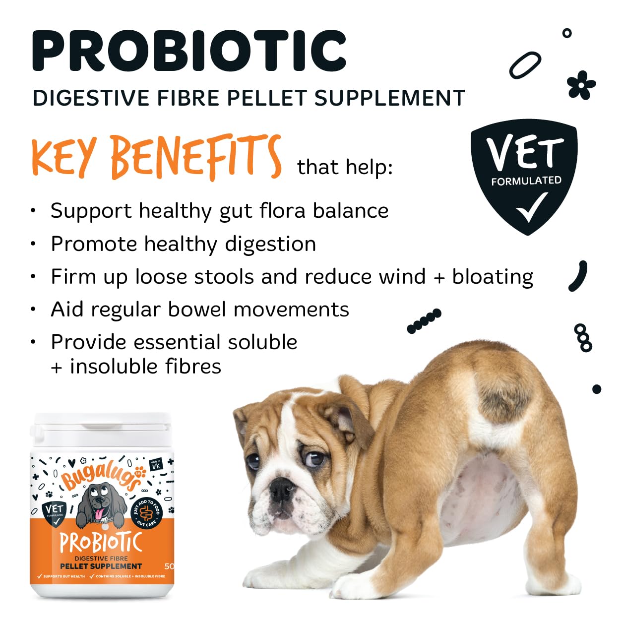 Bugalugs Dog Fibre Supplement Pellets with probiotics for dogs kaolin & Psyllium Husk fibre pro supports gut health & promotes digestion 500g - Image 2