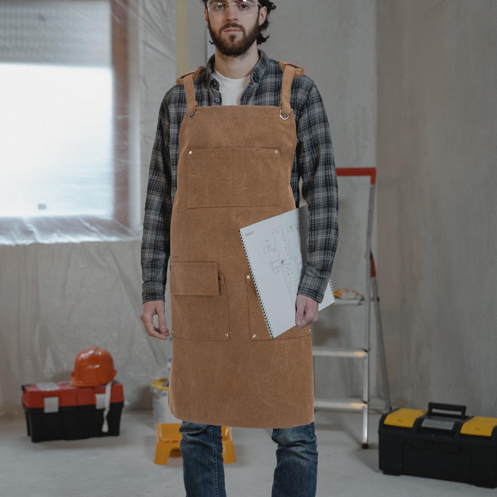 Gatuida Delantal de lona con bolsillo: delantal de trabajo con correas traseras ajustables y múltiples bolsillos para jardinería, carpintería, cafetería, chef, camarera, artista.