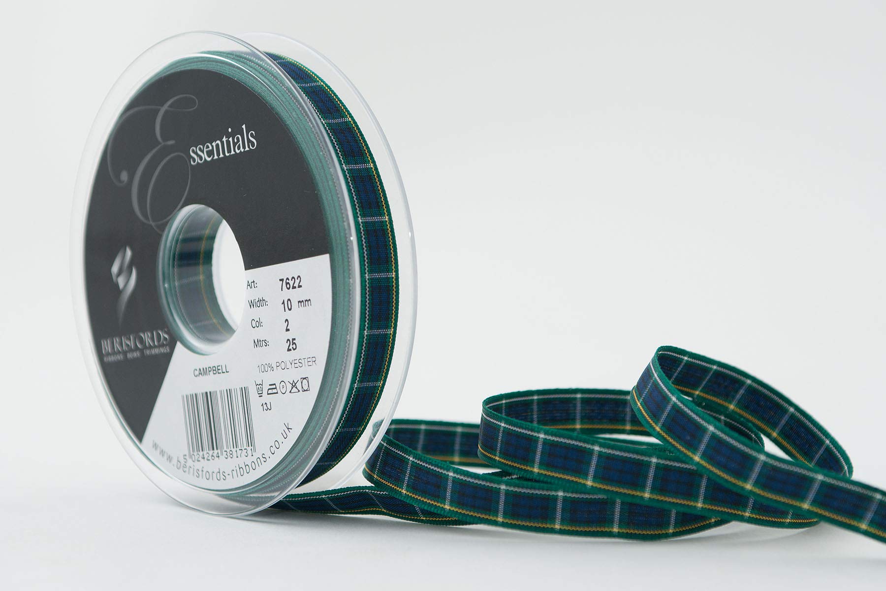Berisfords Polyester Tartan Ribbon, Campbell, 10 mm
