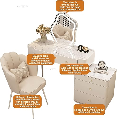 Miniatura 7 de Escritorio de tocador con espejo iluminado, tocador moderno con 3 cajones, tocador de maquillaje con taburete acolchado suave y 3 modos de Rosa