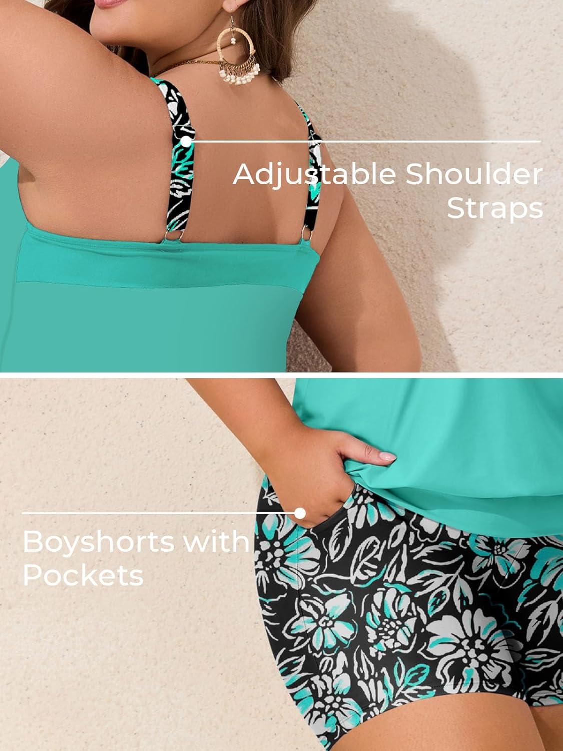 Summer Mae Blouson Plus Size Women's Tankini Swimsuits Tummy Control Modest 2025 Two Piece with Sporty Pockets Bathing Suits - Image 5