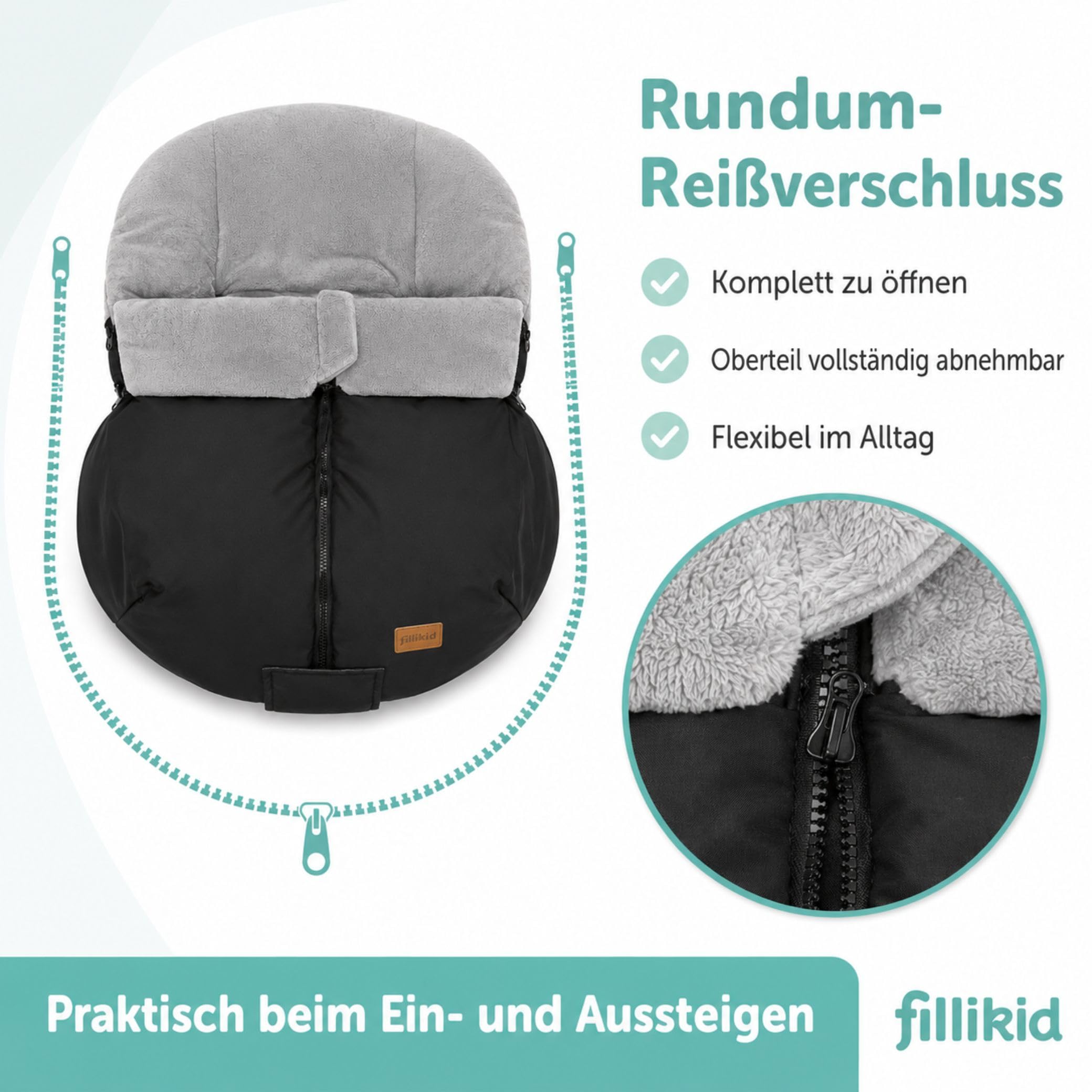 Fillikid Baby Winterfußsack Sella Exklusiv | leichter Fußsack winddicht & wasserabweisend, waschbar | für Autositze, Babyschale, Babywanne | warmer Universal-Fußsack ab Geburt