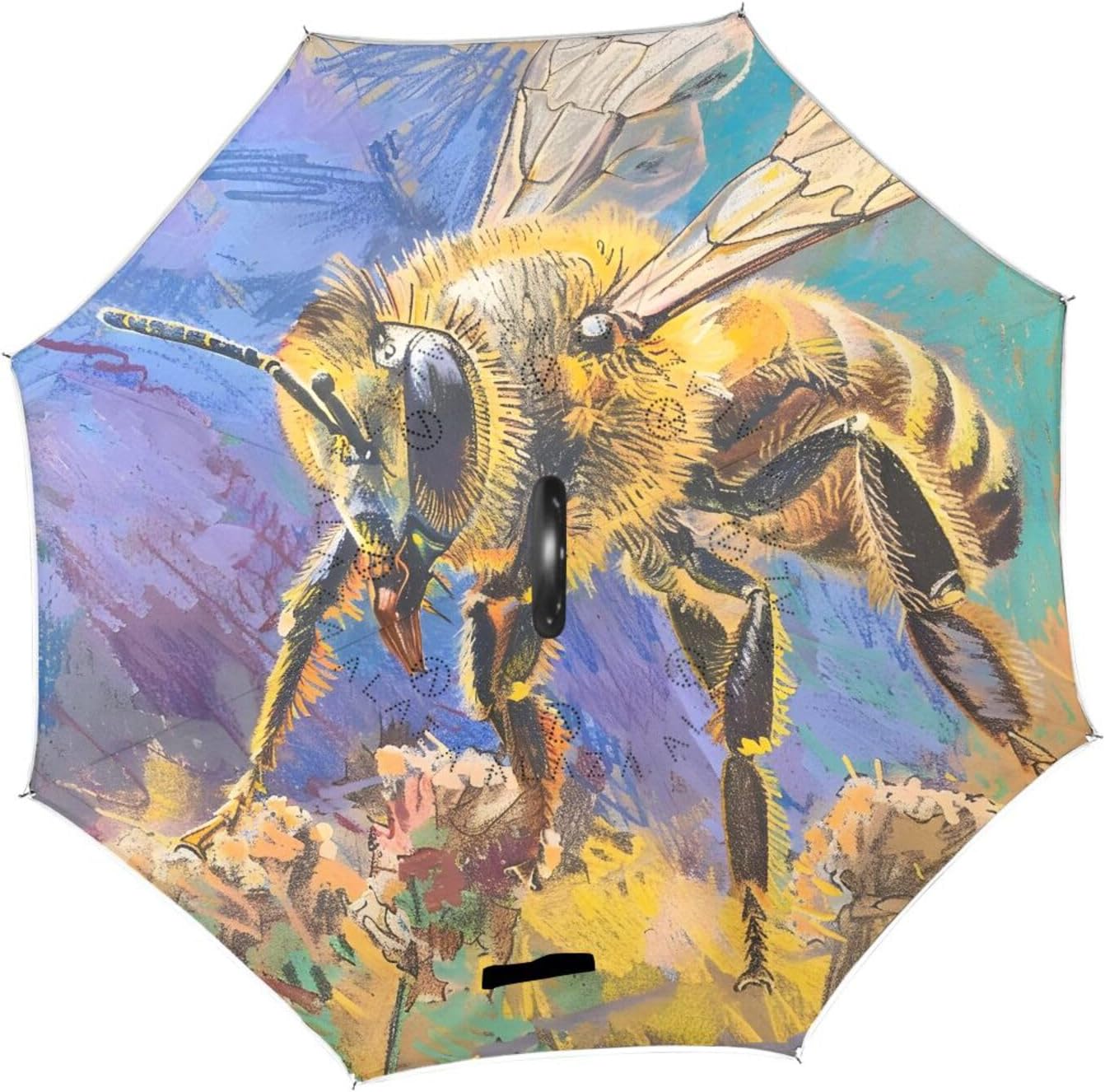 Bee Crayon Drawing Inverted Umbrellas for Rain Windproof Reverse Upside Down Golf Umbrella with C-shape Handle for Men Women