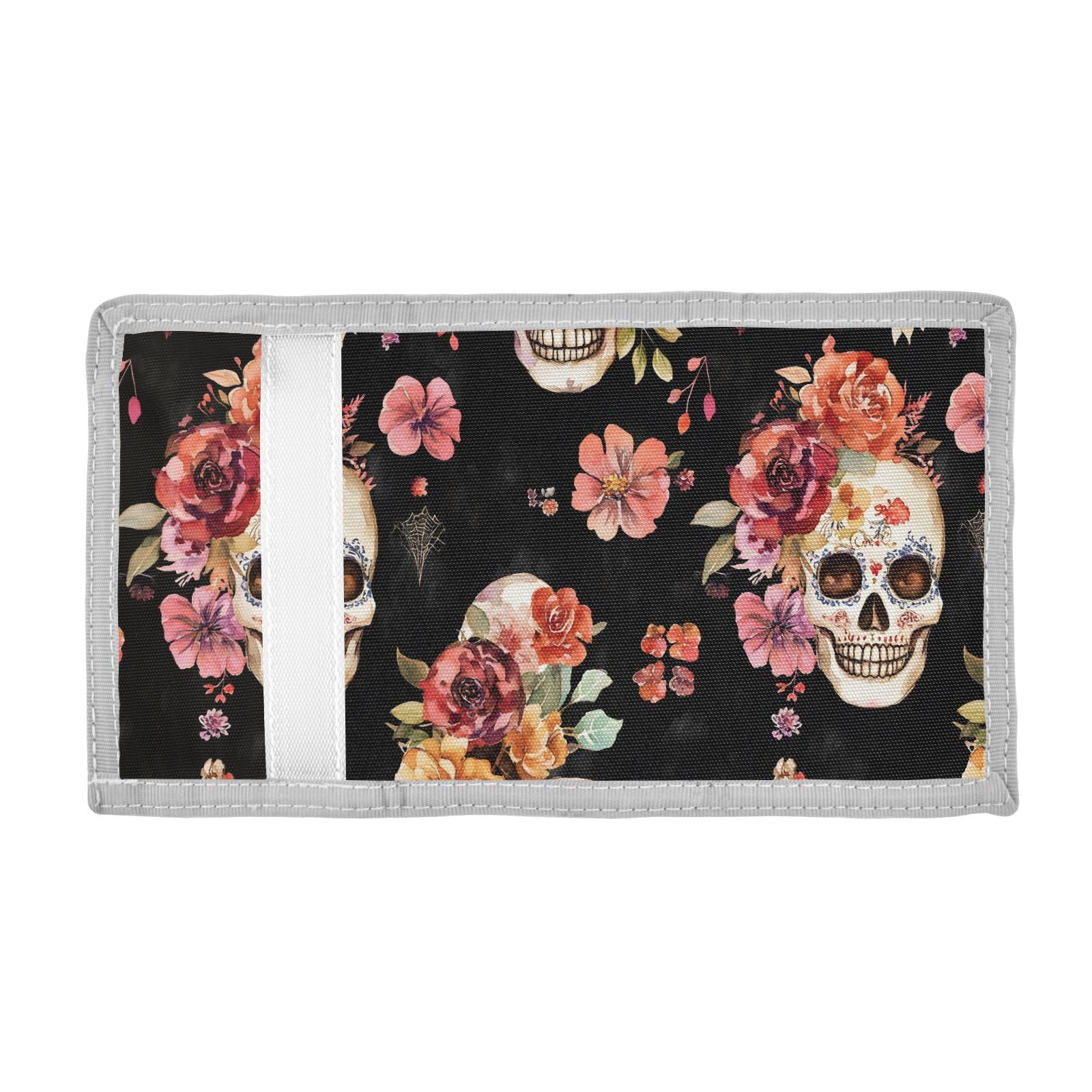ALAZA Kids Wallets for Boys Girls Toddler Trifold Wallet Children Small Skull Flower Black with Zipper Coin Pocket