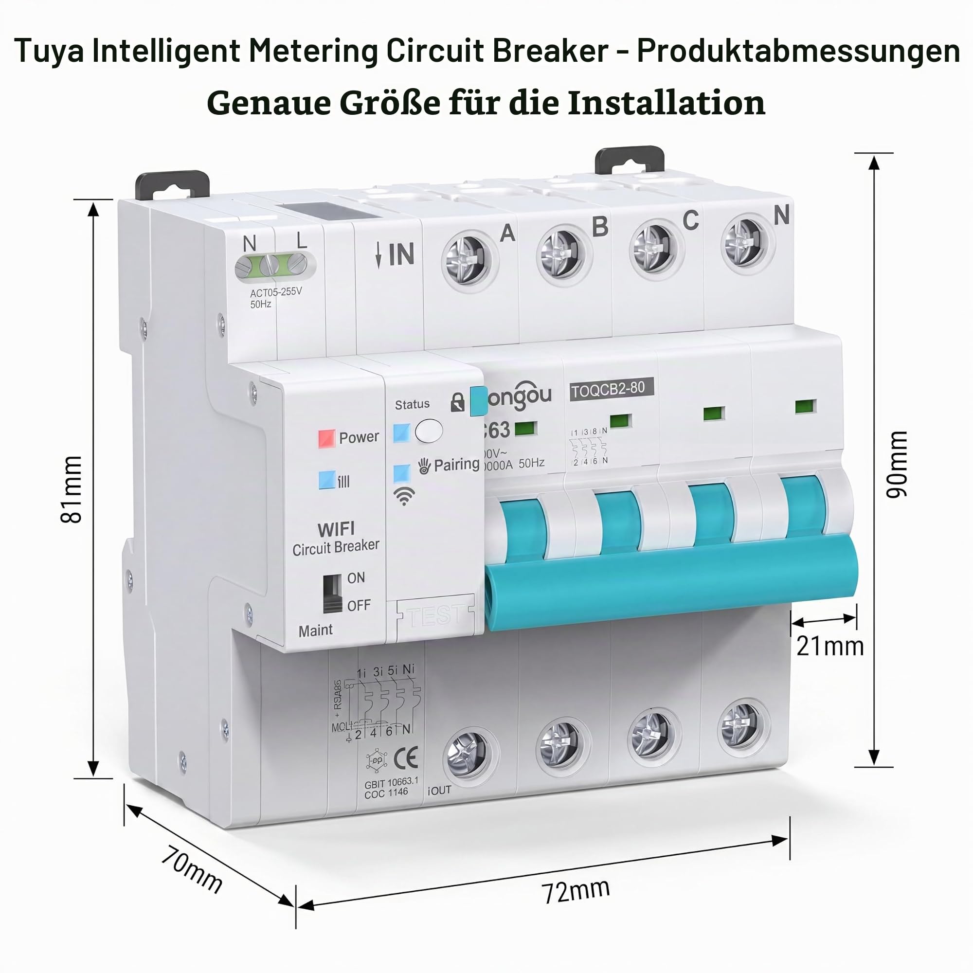 WLAN Smart Leitungsschutzschalter, Überspannung Unterspannung Überlast Hochleistung Schutz Circuit Breaker MCB Schutzschalter, Zeitschalter Fernbedienung Smart Timer, for TUYA/Smart Life
