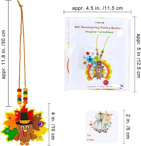 Miniatura 5 de Winlyn Juego de 24 juegos de manualidades de otoño, collares de pavo de Acción de Gracias, juegos de arte de otoño con hojas de arce y plumas de