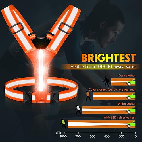 Miniatura 2 de Simket Chaleco reflectante para correr con luz LED, para caminar por la noche, equipo de correr nocturno de alta visibilidad, recargable, luces