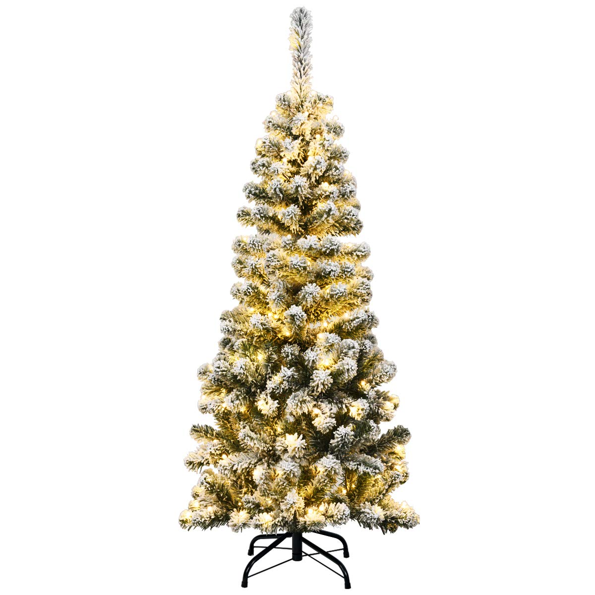LIFEZEAL Árbol de Navidad Artificial, Abeto Artificial Nevado Iluminado, Árbol de Navidad Nevado Fino con 150/250/350 Luz LED y 242/500/641 Ramas, Base de Metal Plegable (140cm)