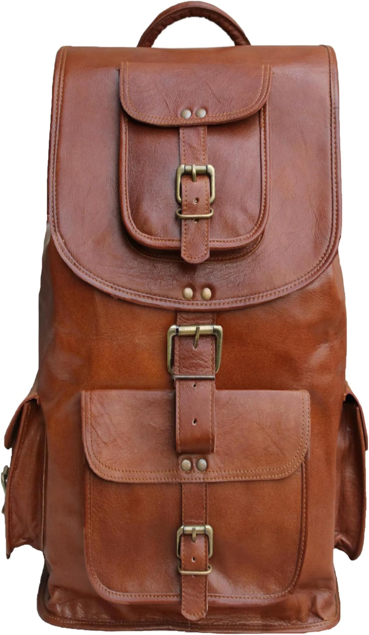 21" Brown Leather Backpack Vintage Rucksack Laptop Bag Water Resistant Casual Daypack College Bookbag Comfortable Lightweight Travel Hiking/picnic For Men