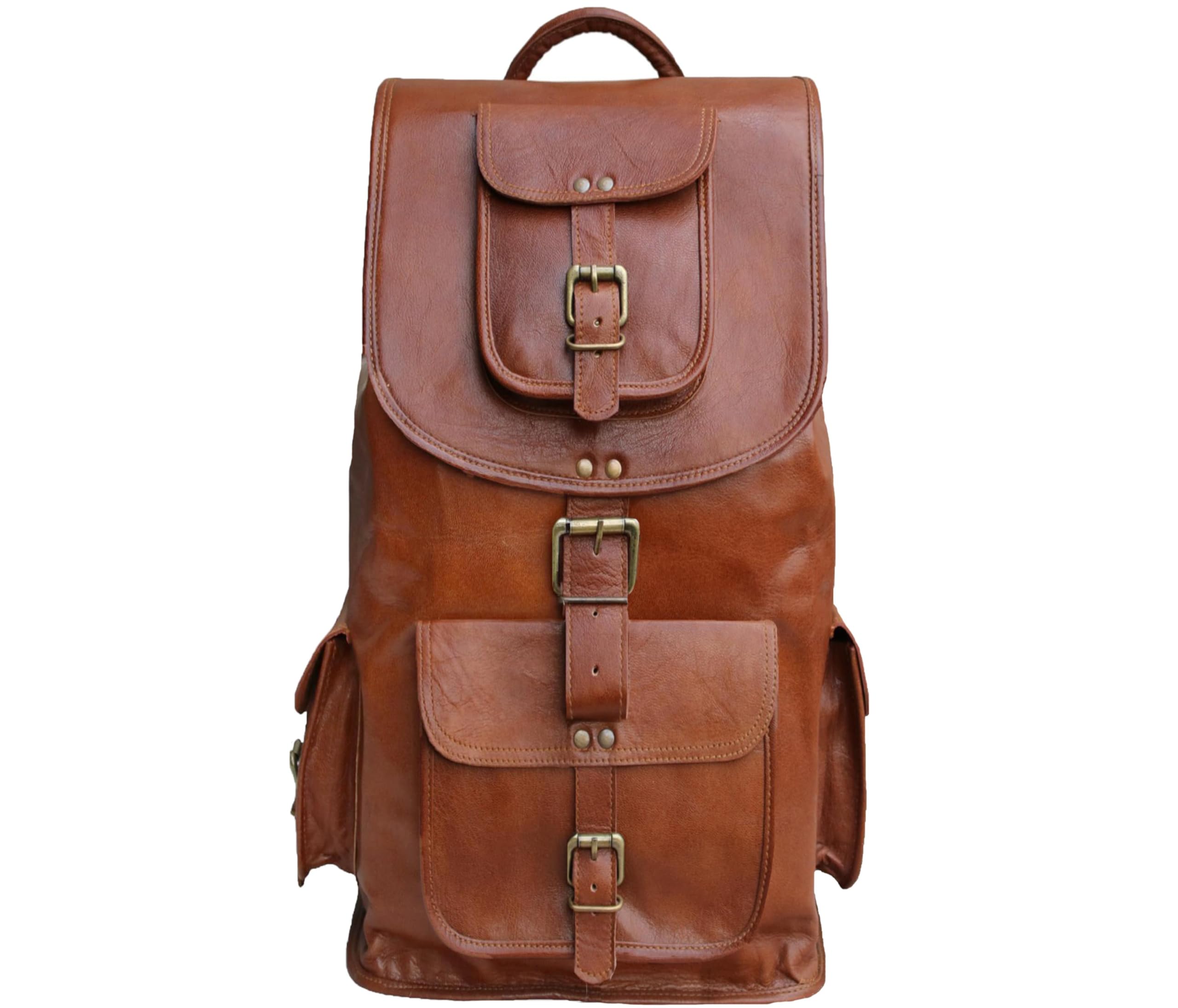 20" Genuine Leather Retro Rucksack Backpack College Bag,school Picnic Bag Travel
