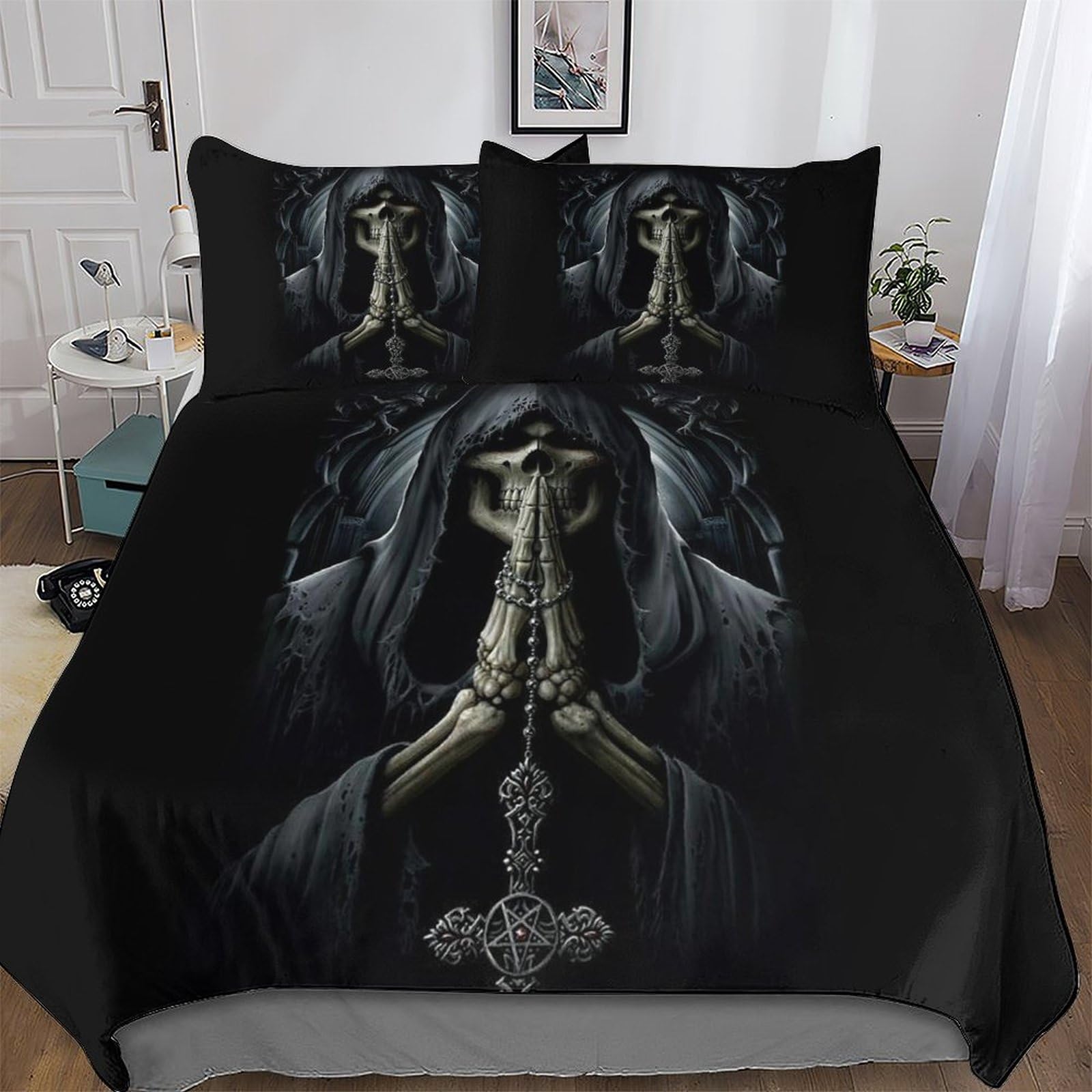 Pazzk Gothic, Skeleton-3 Gothic, Skeleton 3D Printed Duvet Cover Set Microfibre Soft Quilt Covers Easy Care Quality Comforter Cover Bedding Sets With Pillowcase For Teen Adult Kids King (220X240cm)