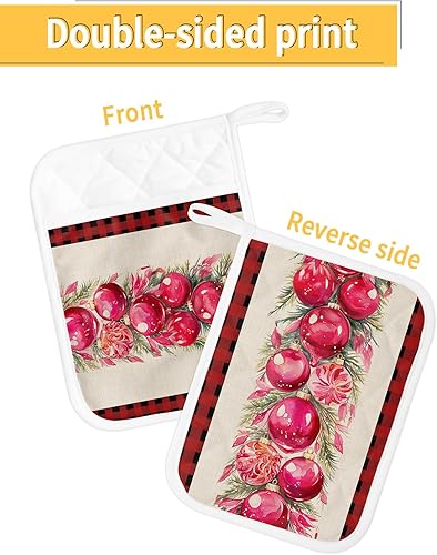 Miniatura 2 de Juego de 2 ollas de Navidad para cocina, antideslizantes y aislantes de calor, juego de agarraderas de tela de toalla con bolsillo, guantes gruesos